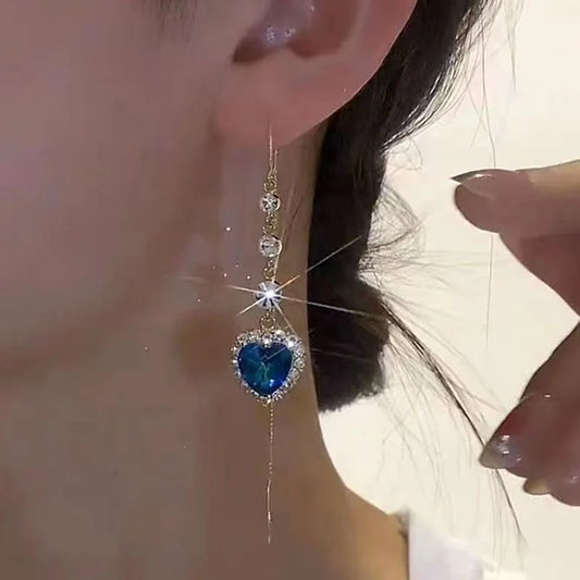 Exquisite Heart Shaped Zircon Earrings For Women Girls Luxury Long Tassel Ear Line Dangle Earring Wedding Party Jewelry Gifts