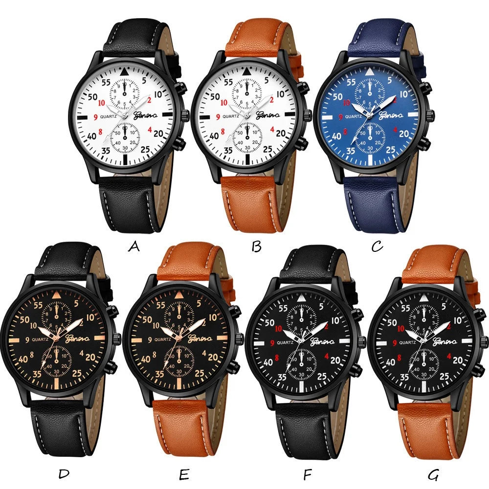 Kegllect  Men Watch Set with Bracelet Casual Leather Band  Quartz Clocks- Elegant For Gift & Perfect Watch For Boys