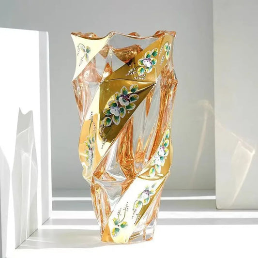 Crystal Glass Vase Gold Painted Enamel European Style Decoration Housewarming Gift
