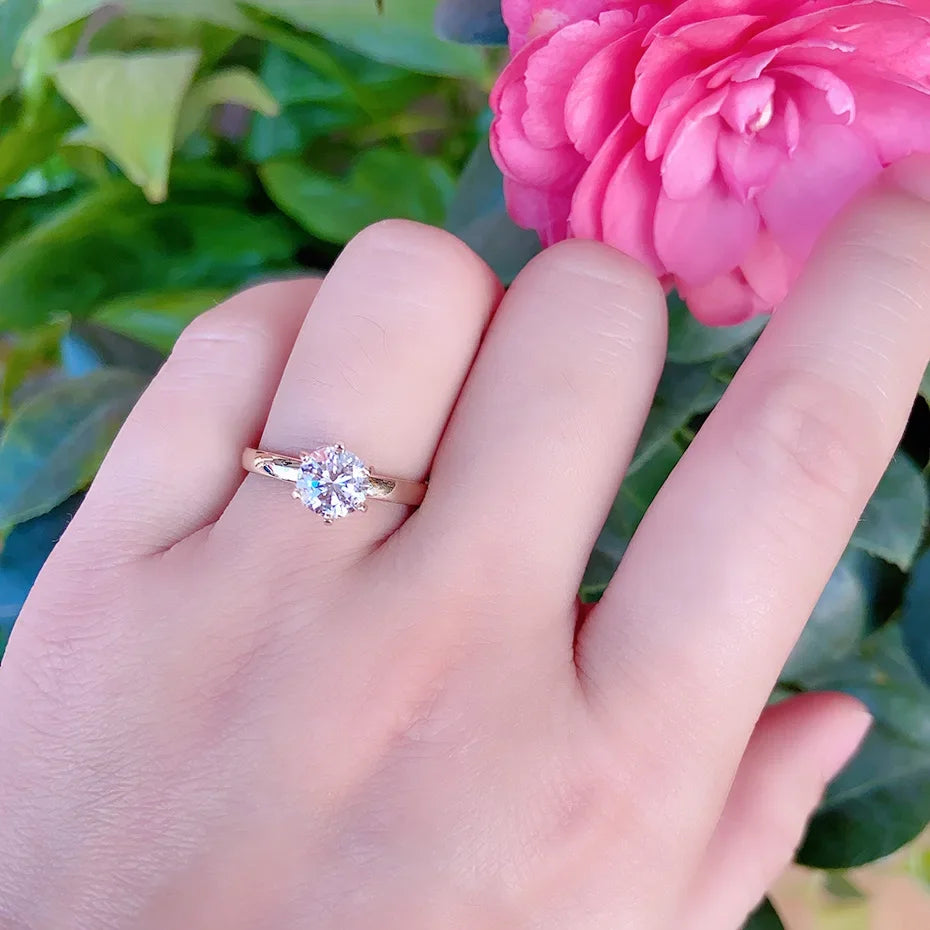 Kuololit 100% Natural Moissanite 585 14K 10K Yellow gold Ring for Women Round 1ct Solitaire ring wedding cluster bridal promise