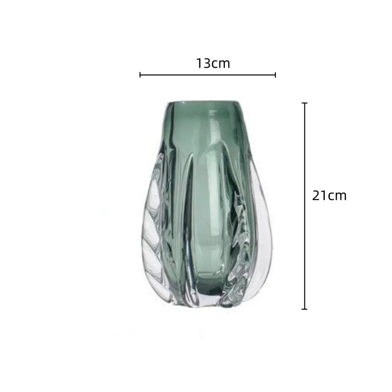 Green Glass Vase Transparent Thick Crystal Flower Arrangement Accessories Terrarium Pot Home Decoration