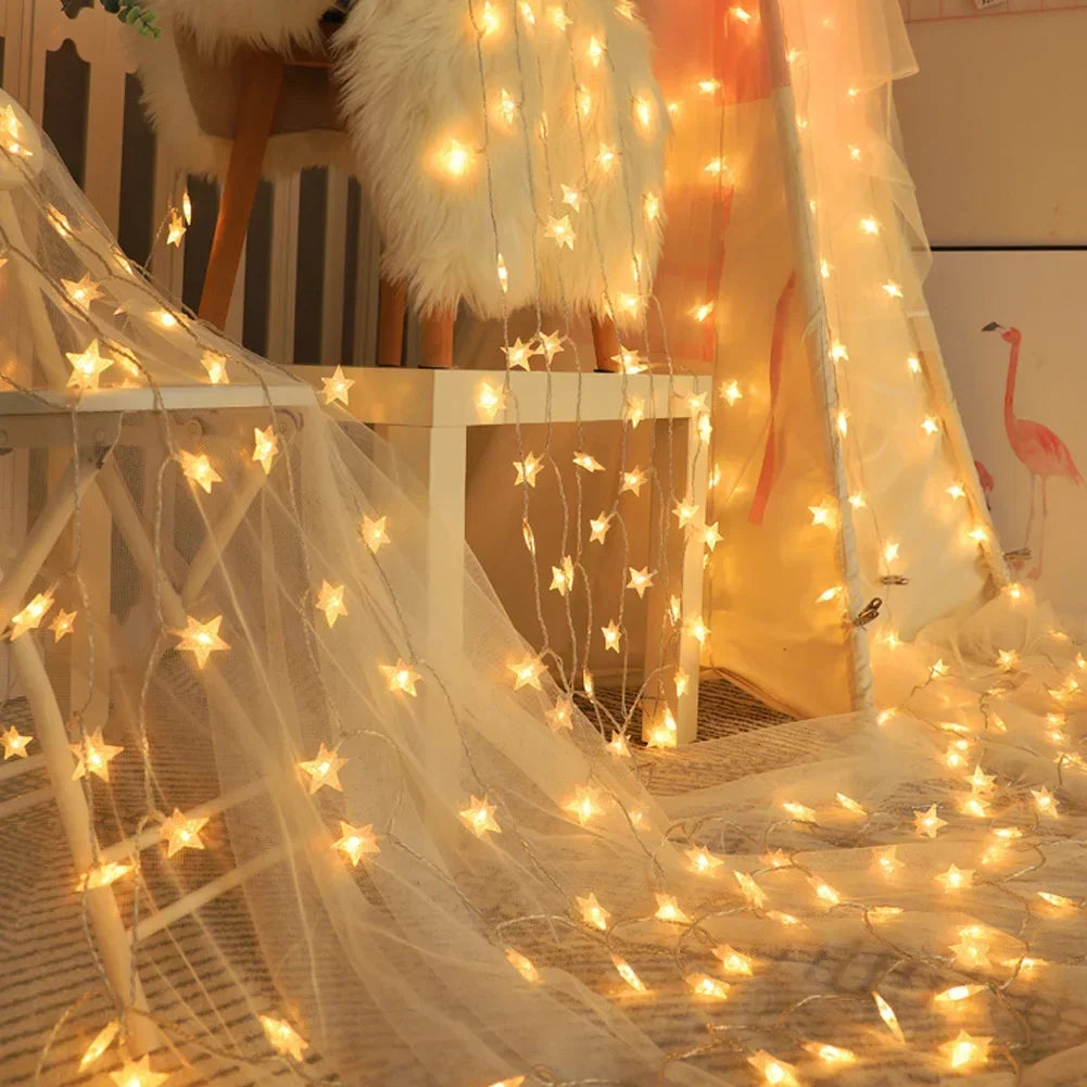 1.5m/3m LED Star String Lights Christmas Garland Battery USB Powered Wedding Party Curtain String Fairy Lamps For Home