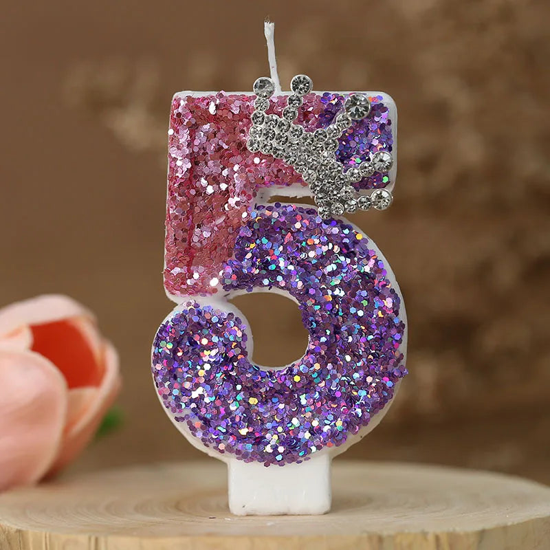 Number 8 Candles Cake Decoration for Girl's Birthday Candles Glitter Princess Crown Number Candle Happy Birthday Party Supplies