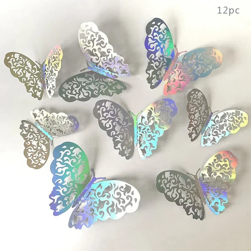 3D Butterfly Birthday Cake Dessert Decor Hollow Out Shiny Paper Butterfly Cake Topper Happy Goddess Girls Birthday Party Decors