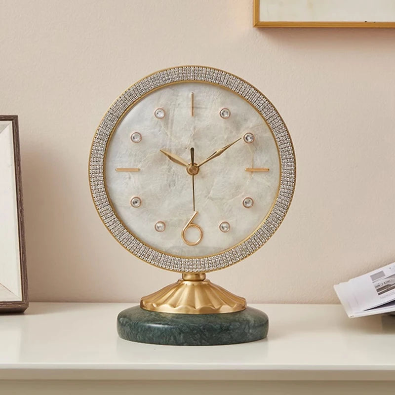Copper Table Clock Shell Dial Marble Base Decoration Room Bedroom Bedside Modern Simple Office Desk Fireplace Standing Clocks