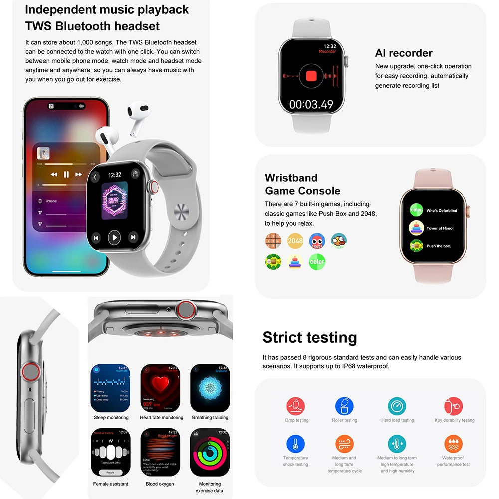 DT Smart Watch X 10th AMOLED Men Women Sport Watch USB Mode Photo Album Local Music NFC Compass Smartwatch for Android IOS 2024