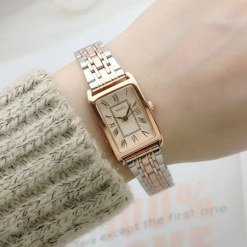 Ladies Steel Strap Watches for Women Rectangular Roman Scale Watch Fashion Trend Thin Strap Quartz Wristwatches Relogio Feminino