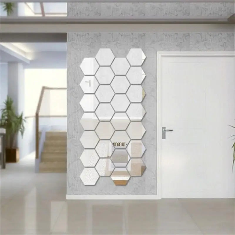 Lots Hexagonal Acrylic Mirror Wall Sticker Mini Mirror Solid Paster Self-adhesive Gold Silver Decals Home Bedroom Art Decoration