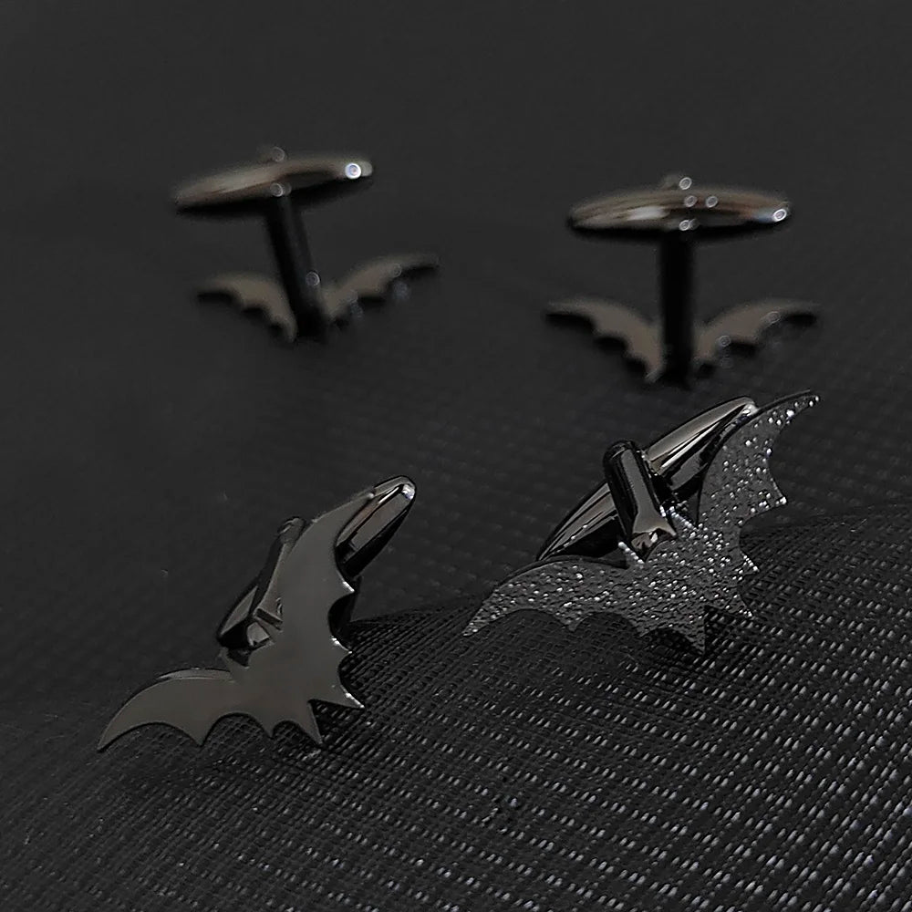 Luxury Bat Men Cufflinks Sleeve Wrist Buttons Shirt Clasps Stainless Steel Cuff Buckle Wedding Grooms Women Jewelry Gift Set