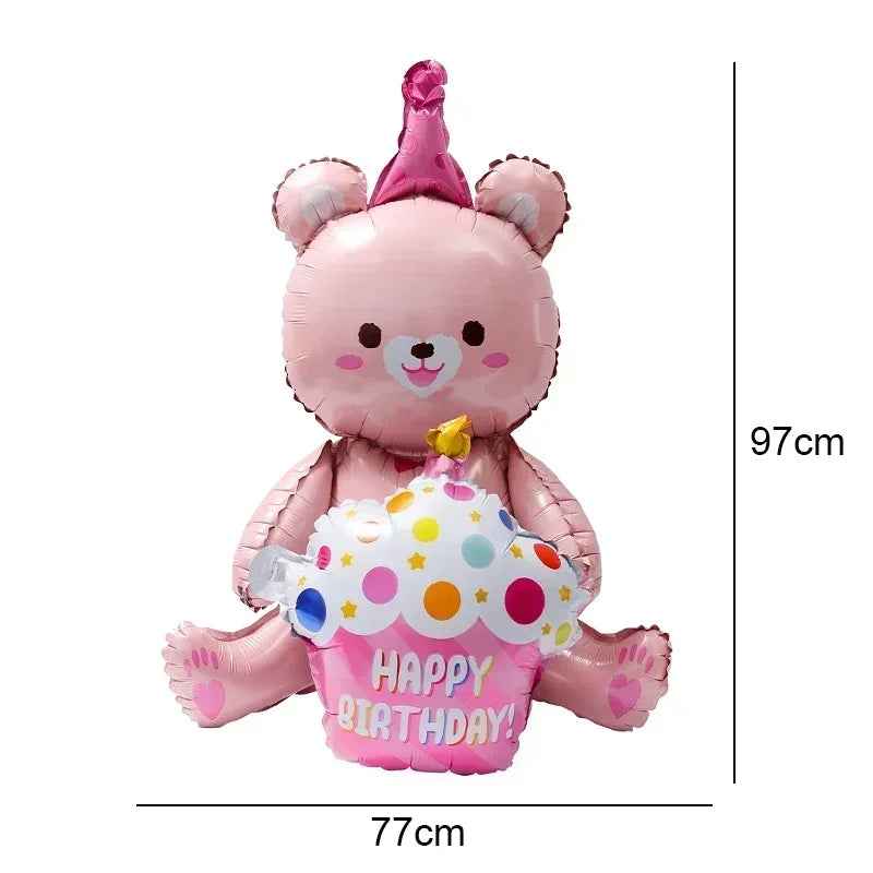 4D Large Bear Cake Balloons Cartoon Animal Cute Bear Foil Balloon Children Boys Girls Birthday Party Decoration Scene Props Toys