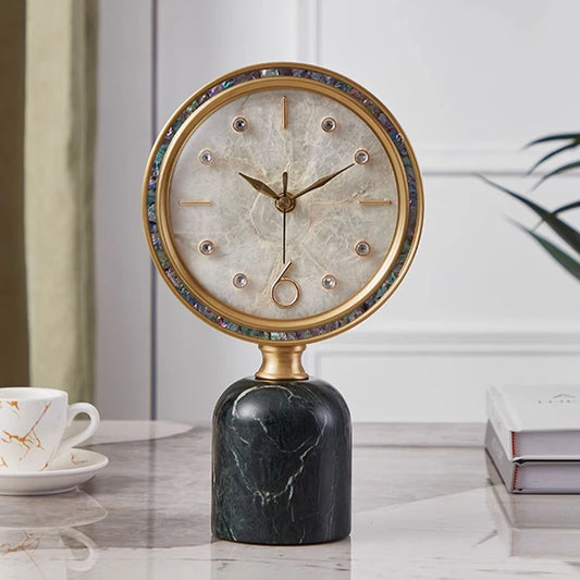Copper Table Clock Shell Dial Marble Base Decoration Room Bedroom Bedside Modern Simple Office Desk Fireplace Standing Clocks