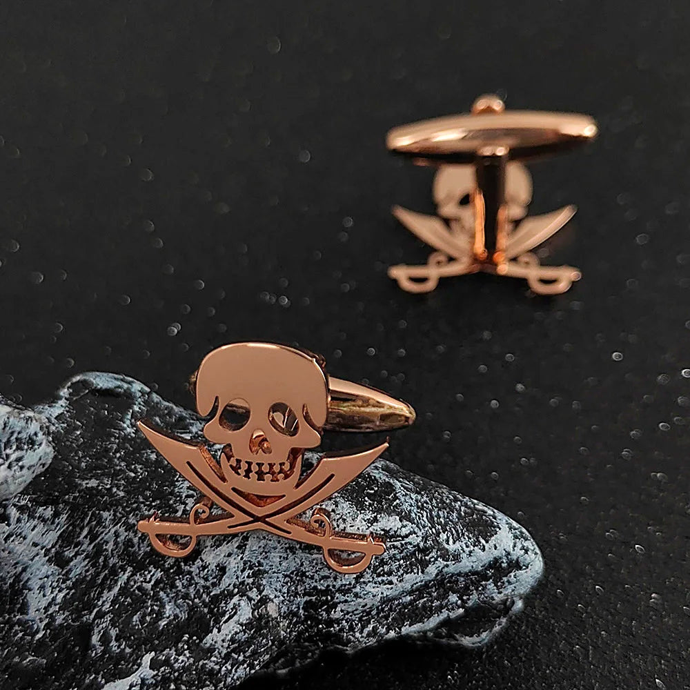 Cufflinks for Mens Luxurious Stainless Steel Jewelry Personality Double Knife Skeleton Man Shirt Cuff Link Button Gifts One Pair