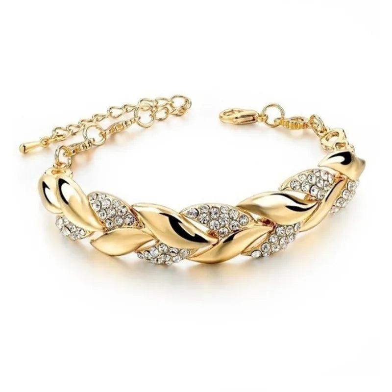 New Fashion Luxury Gold Color Leaf couple Bracelets for Women men Charm Full of Zircon Crystal bangle Jewelry Accessories gift