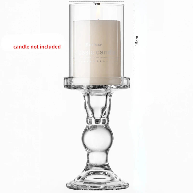 1pc 3.46 / 4.52 / 5.51inch Glass Candle Holders for Pillar Candle and Taper Candle Wedding Decoration Candlestick Set Home Decor