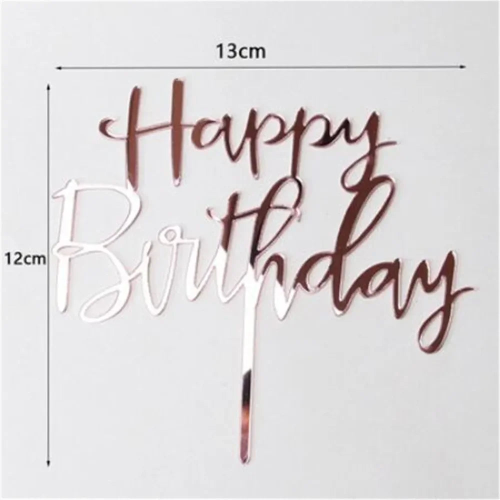 Rose Gold Happy Birthday Cake Topper Acrylic Letter Cupcake Topper for Boys Birthday Party Cup Cake Toppers Decorating Supplies
