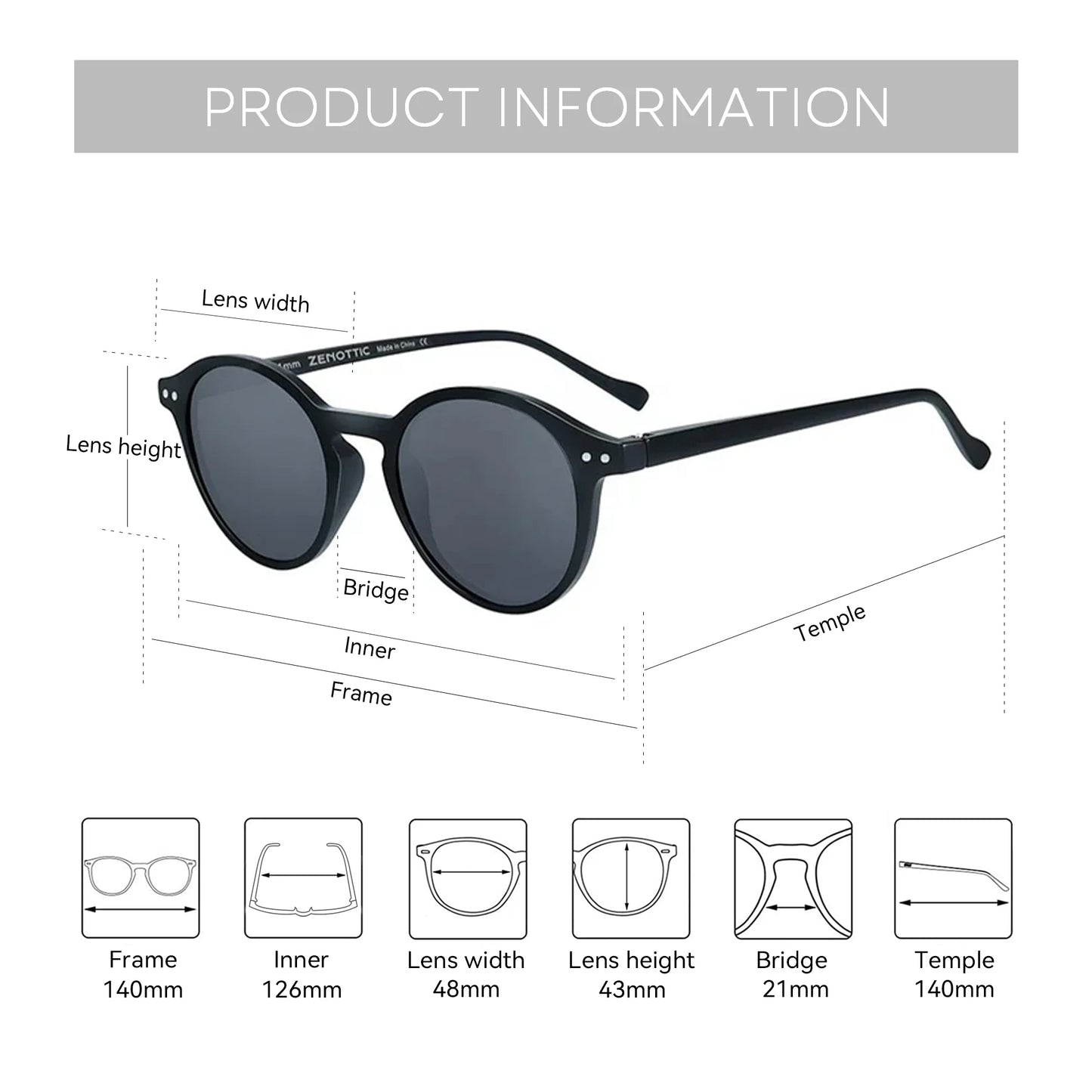 ZENOTTIC (S Size) Retro Circular Polarized Sunglasses 2024 Men Women Vintage Small Round Sun Glasses UV400 Goggles Shades