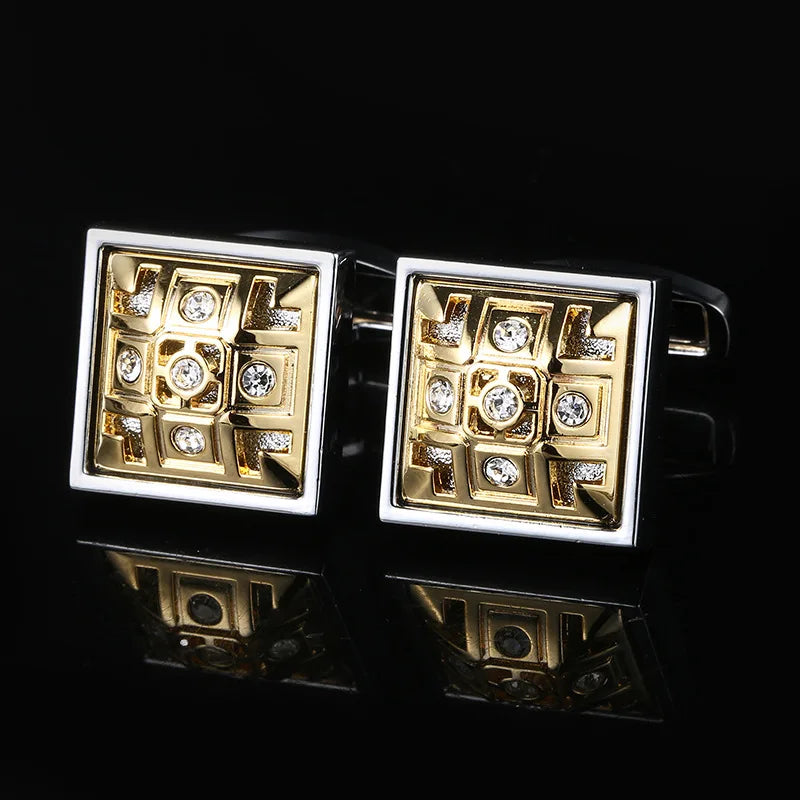 Luxurious Hollow Silver-Plated French Style Shirt Cufflinks For Mens Crystal Rhinestones Buttons Wedding Groom Farors Jewelry