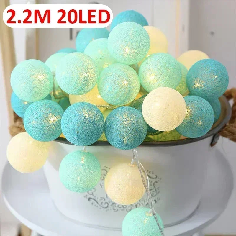 LED Cotton Balls String Lights Chain Strings Light Fairy Garland Lighting for Home Outdoor Garden Wedding Party Christmas Decor