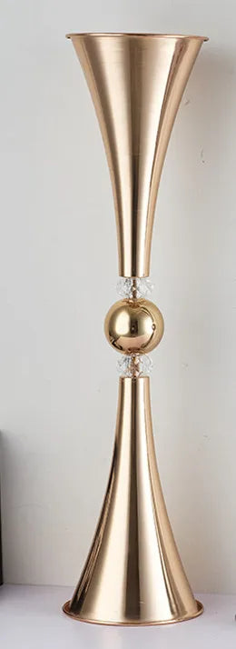 Gold Flower Vase Trumpet Shape Crystal Vase Black Wedding Table Centerpiece Black Party Road Lead Flower Stand  Home Decor