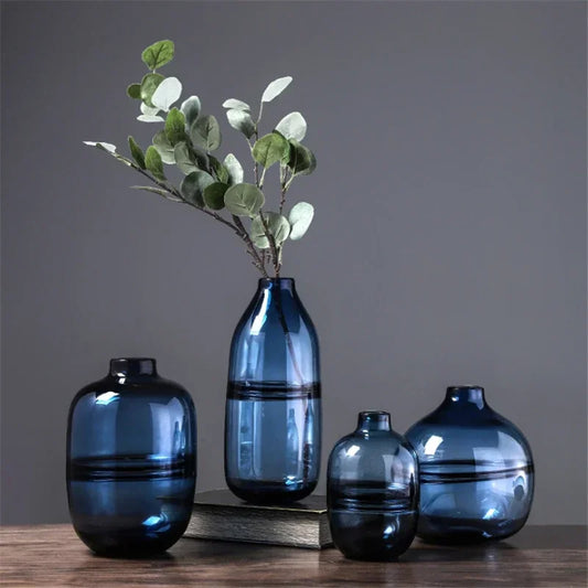 Minimalist Blue Black Glass Vase Home Living Room Nordic Restaurant Flower Arrangement Transparent Flower Decoration Ornaments