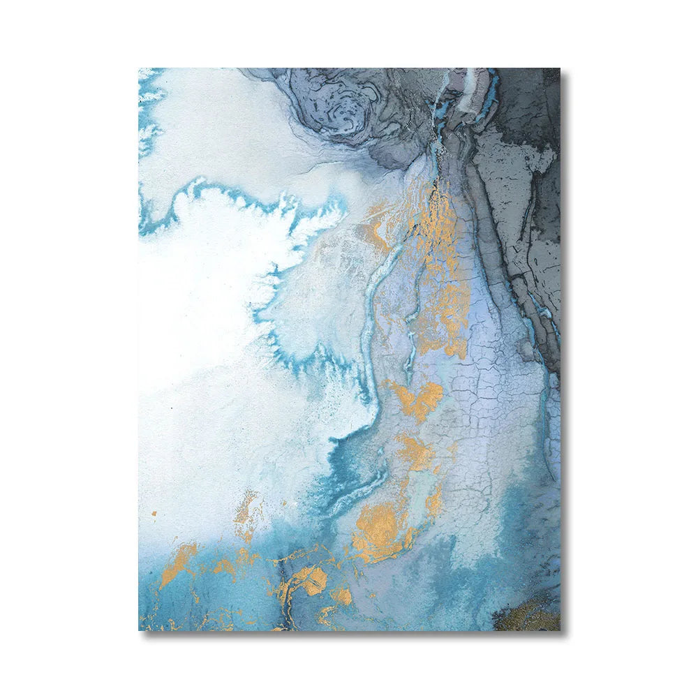Blue Prints Abstract River Gold Texture Wall Art Canvas Painting Posters and Prints for Living Room Home Decoration