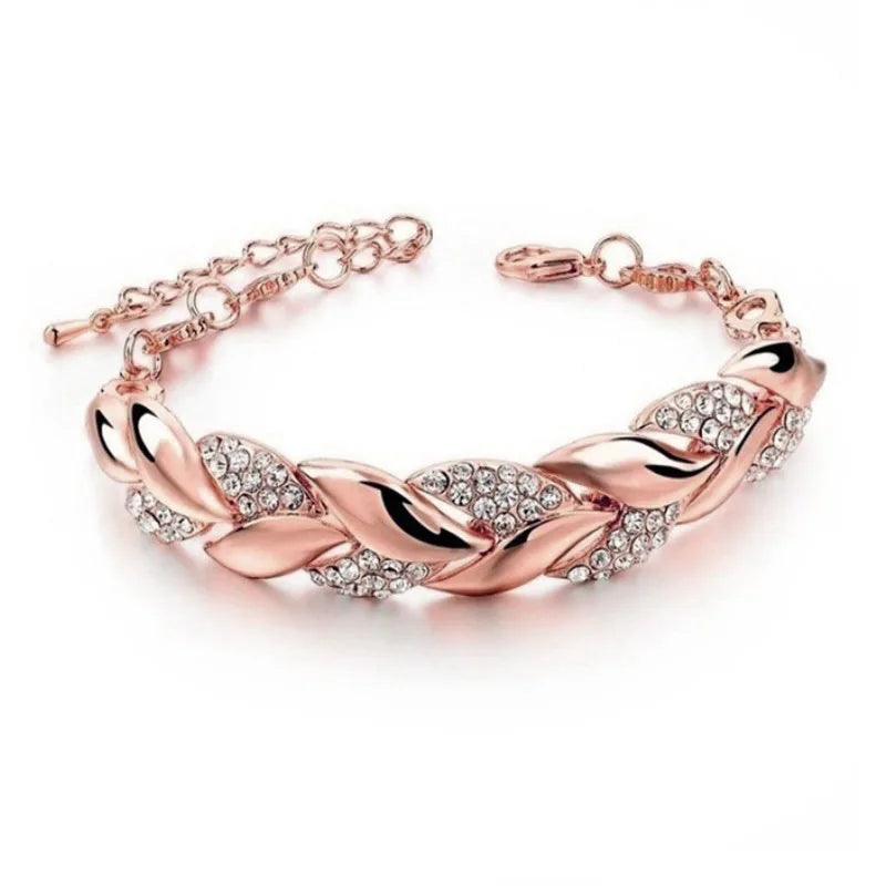 New Fashion Luxury Gold Color Leaf couple Bracelets for Women men Charm Full of Zircon Crystal bangle Jewelry Accessories gift