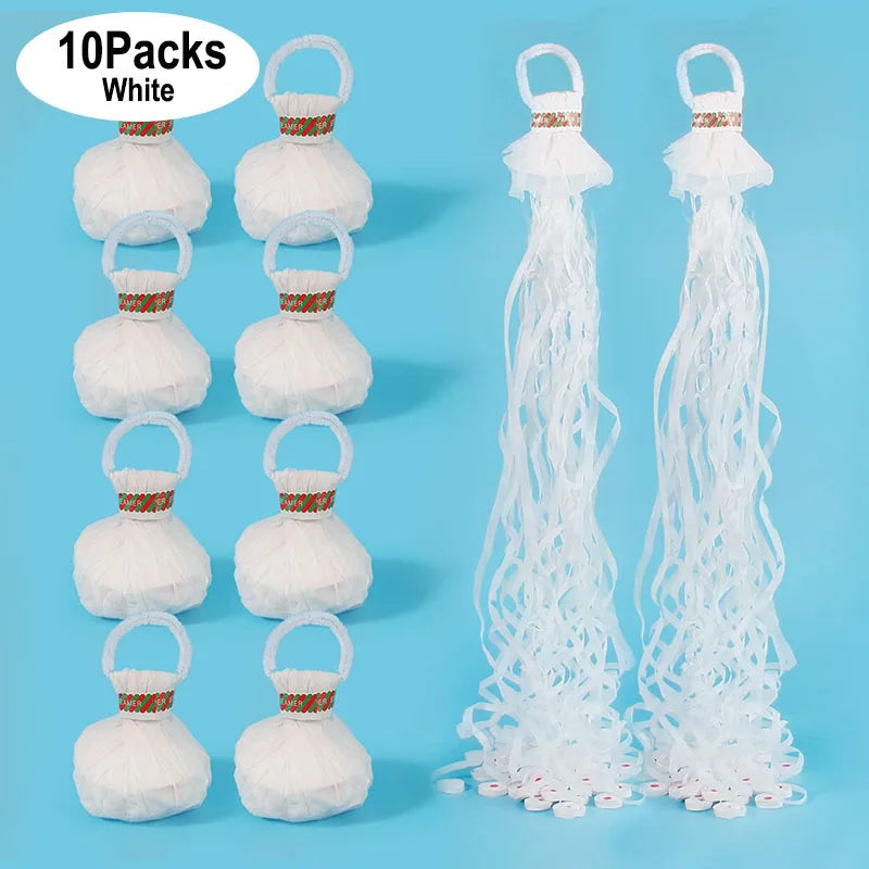10Packs White Streamers Poppers Colorful Hand Throw Confetti Poppers No Mess Paper Crackers for Birthday Wedding Party Supplies