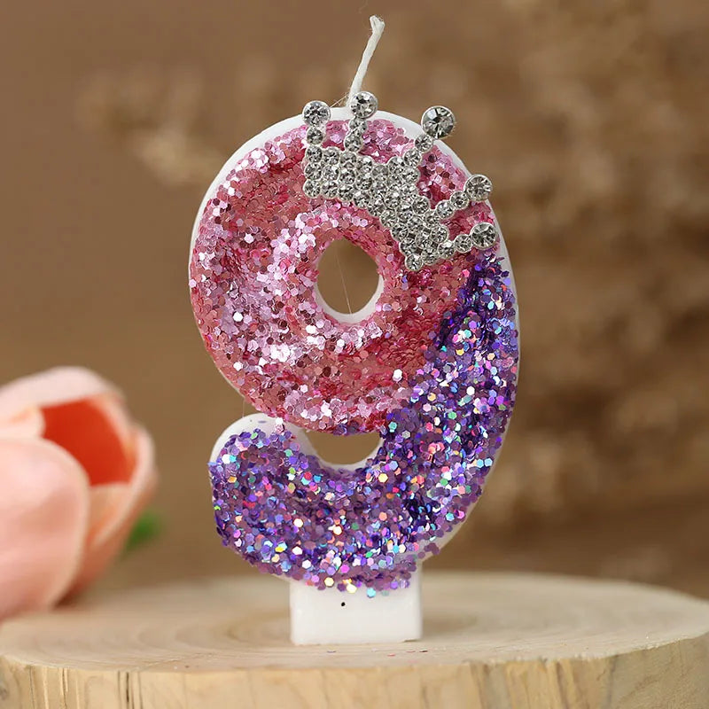 Number 8 Candles Cake Decoration for Girl's Birthday Candles Glitter Princess Crown Number Candle Happy Birthday Party Supplies