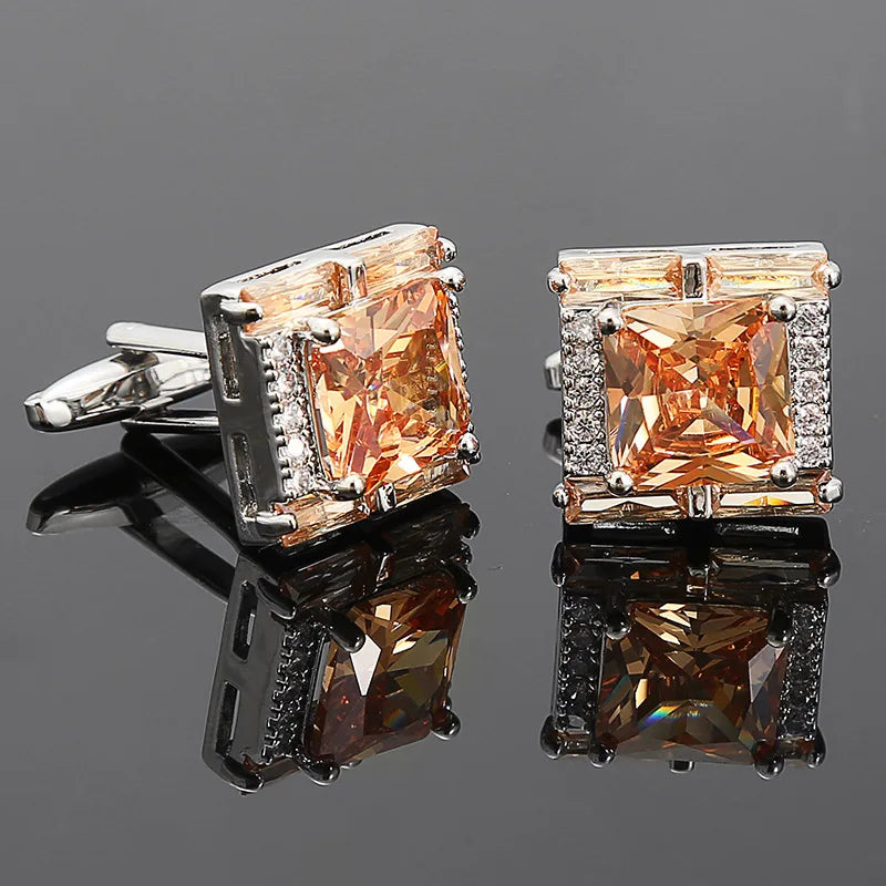 Luxury Brand Diamond Cufflinks For Mens Shirts Jewelry Novelty Button French Style Gold Crystal Cuff Links