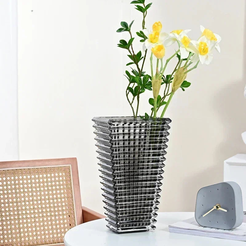 Wedding Luxury Vase Yellow Glass Tall Golden Nordic Vase Aesthetic Black Minimalist Jarrones Decorativos Moderno Room Decoration
