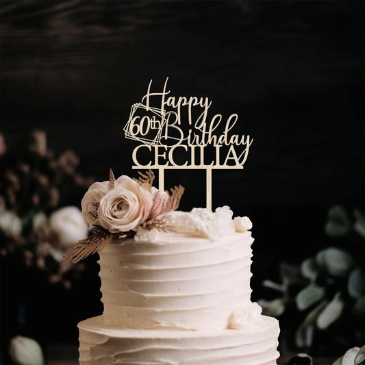 Custom With Name Happy Birthday Cake Topper Acrylic Rustic Anniversary Baptis Wedding Decor and Wedding Decorations Cake Topper