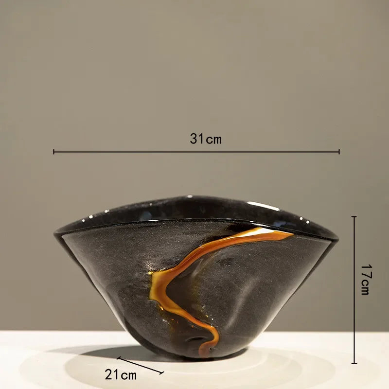 Black Glass Vase Crack Water Ripple Flower Pot Floral Arrangement Accessories Flowerpot Terrarium Room Decoration