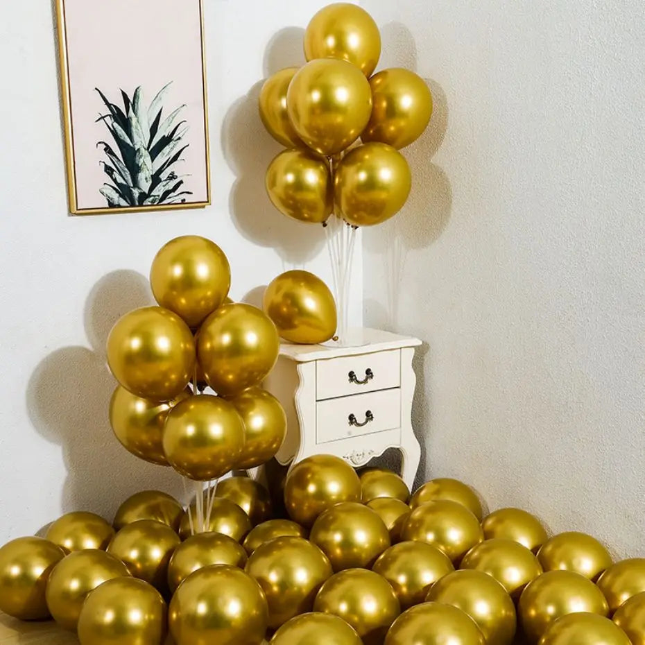 5Inch 10Pcs Latex Balloon Gold Silver Black Pink Xmax Balloon Wedding Happy Birthday Metallic Chrome Balloon Decoration