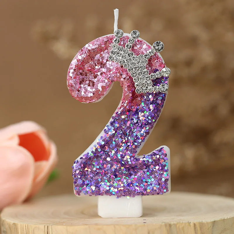 Number 8 Candles Cake Decoration for Girl's Birthday Candles Glitter Princess Crown Number Candle Happy Birthday Party Supplies