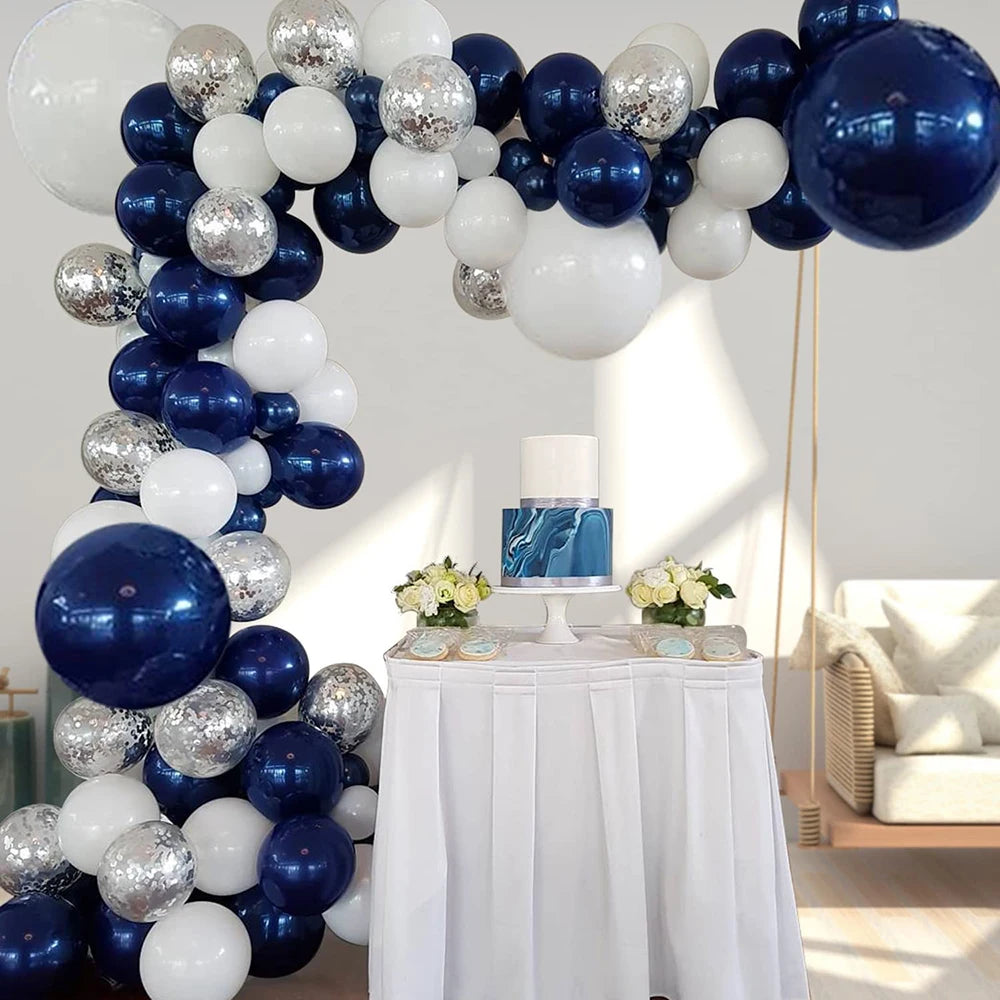 Navy Blue White Balloons Arch Garland Kit Silver Confetti Ballon First Birthday Party Decorations Graduation Wedding Baby Shower