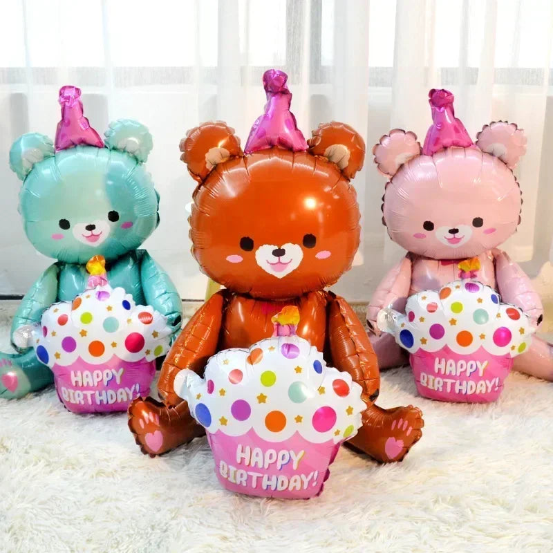 4D Large Bear Cake Balloons Cartoon Animal Cute Bear Foil Balloon Children Boys Girls Birthday Party Decoration Scene Props Toys
