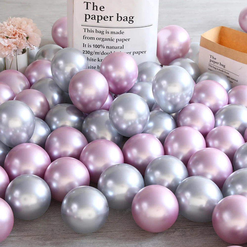 10Pcs 20pcs 5inch Gold Silver Purple Green Blue Metal Balloon Wedding Balloons Happy Birthday Latex Metal Chrome Ballon Decor
