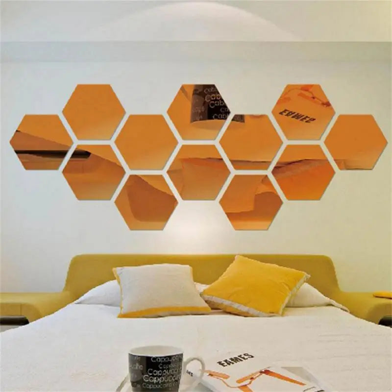 Lots Hexagonal Acrylic Mirror Wall Sticker Mini Mirror Solid Paster Self-adhesive Gold Silver Decals Home Bedroom Art Decoration