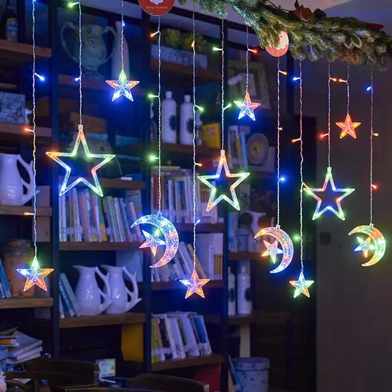 3.5M Eid Moon Star Led Light Ice Column Star String Ramadan Home Decoration Party Moon Star Fairy String Lights Party Supplie