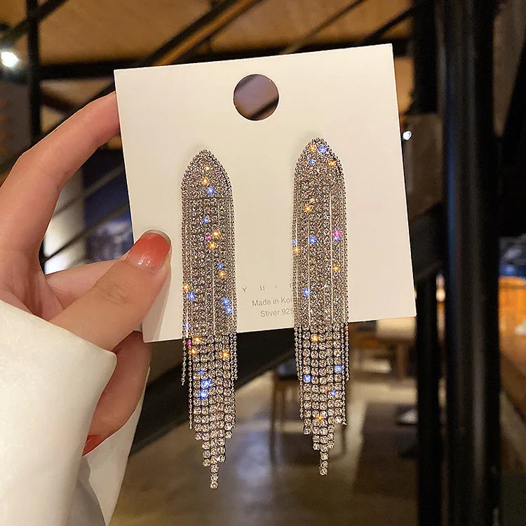 Korean Fashion Emerald Crystal Dangle Earrings for Women Trendy Gold Color Hollow Stud Earring Birthday Gifts Pendientes Mujer