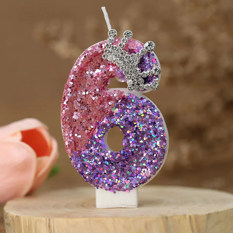 Number 8 Candles Cake Decoration for Girl's Birthday Candles Glitter Princess Crown Number Candle Happy Birthday Party Supplies