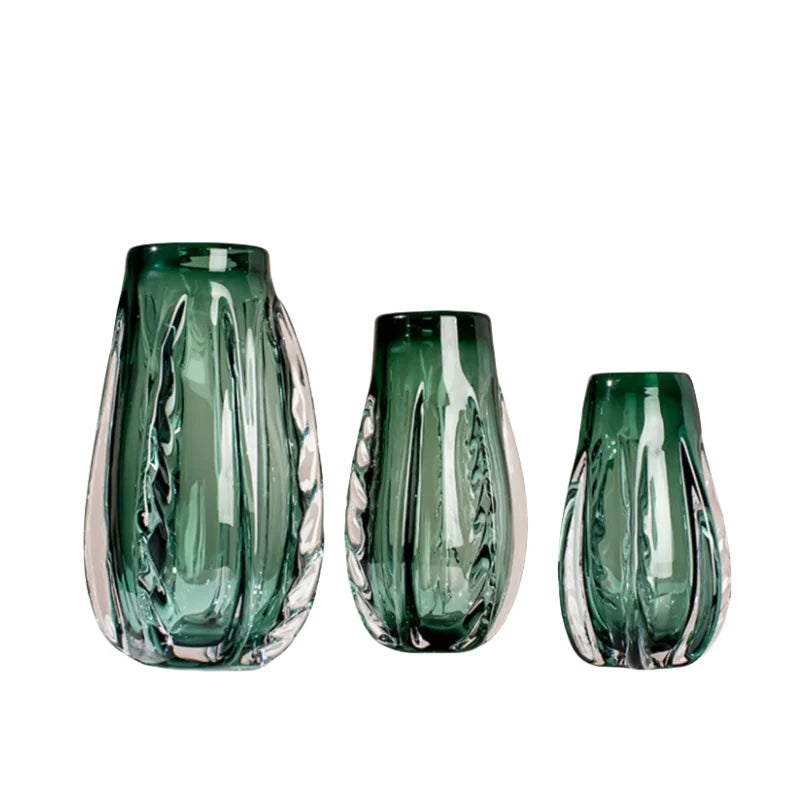 Green Glass Vase Transparent Thick Crystal Flower Arrangement Accessories Terrarium Pot Home Decoration