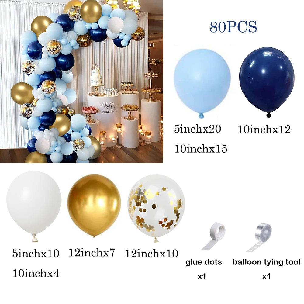 Navy Blue White Balloons Arch Garland Kit Silver Confetti Ballon First Birthday Party Decorations Graduation Wedding Baby Shower