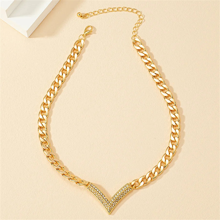 Korean Fashion Flat Cuba Snake Chain V Necklace for Women Jewelry Charm Party Choker Necklace Party Gift Collares Para Muje