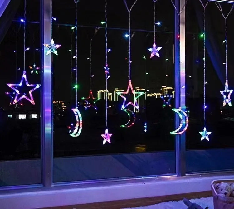 3.5M Eid Moon Star Led Light Ice Column Star String Ramadan Home Decoration Party Moon Star Fairy String Lights Party Supplie