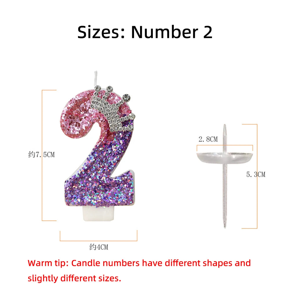 Number 8 Candles Cake Decoration for Girl's Birthday Candles Glitter Princess Crown Number Candle Happy Birthday Party Supplies