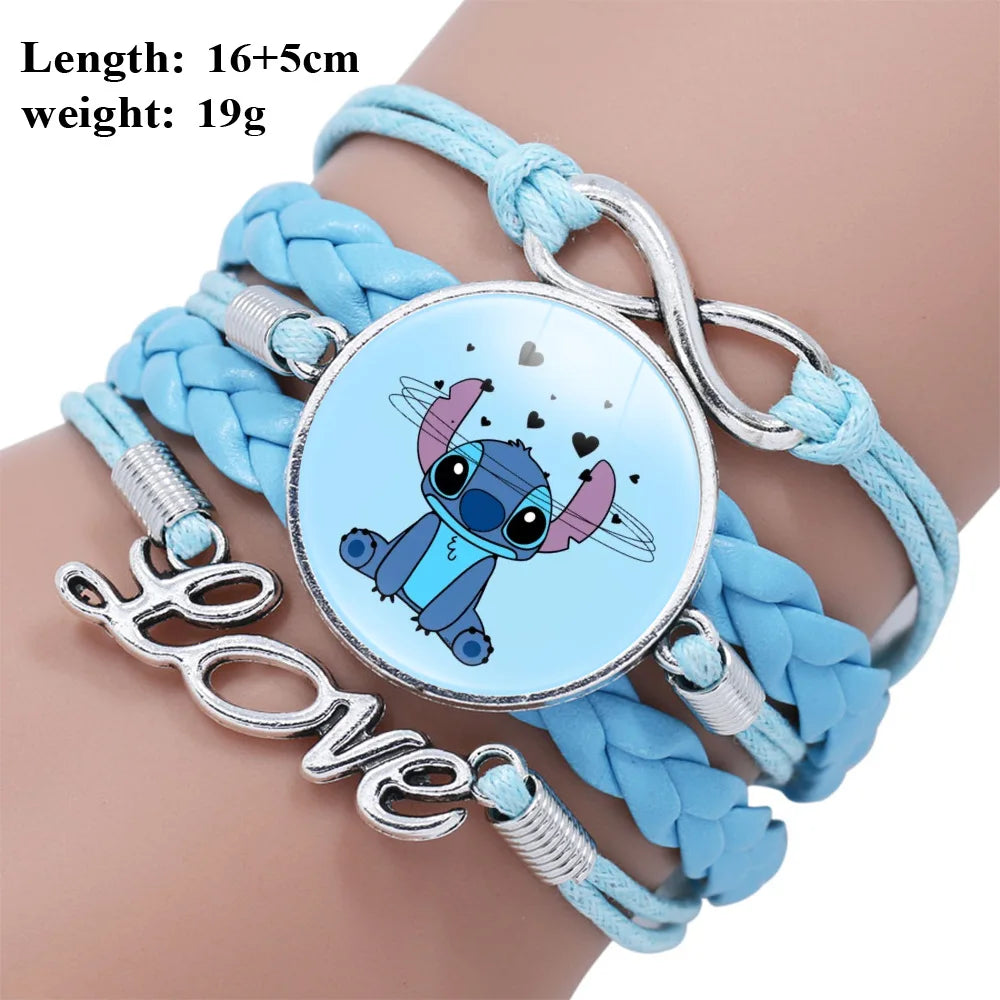 Disney Lilo and Stitch Blue Multilayer Bracelets for Girls Anime Jewelry Cartoon Time Gem Bracelet Kids Birthday Gift