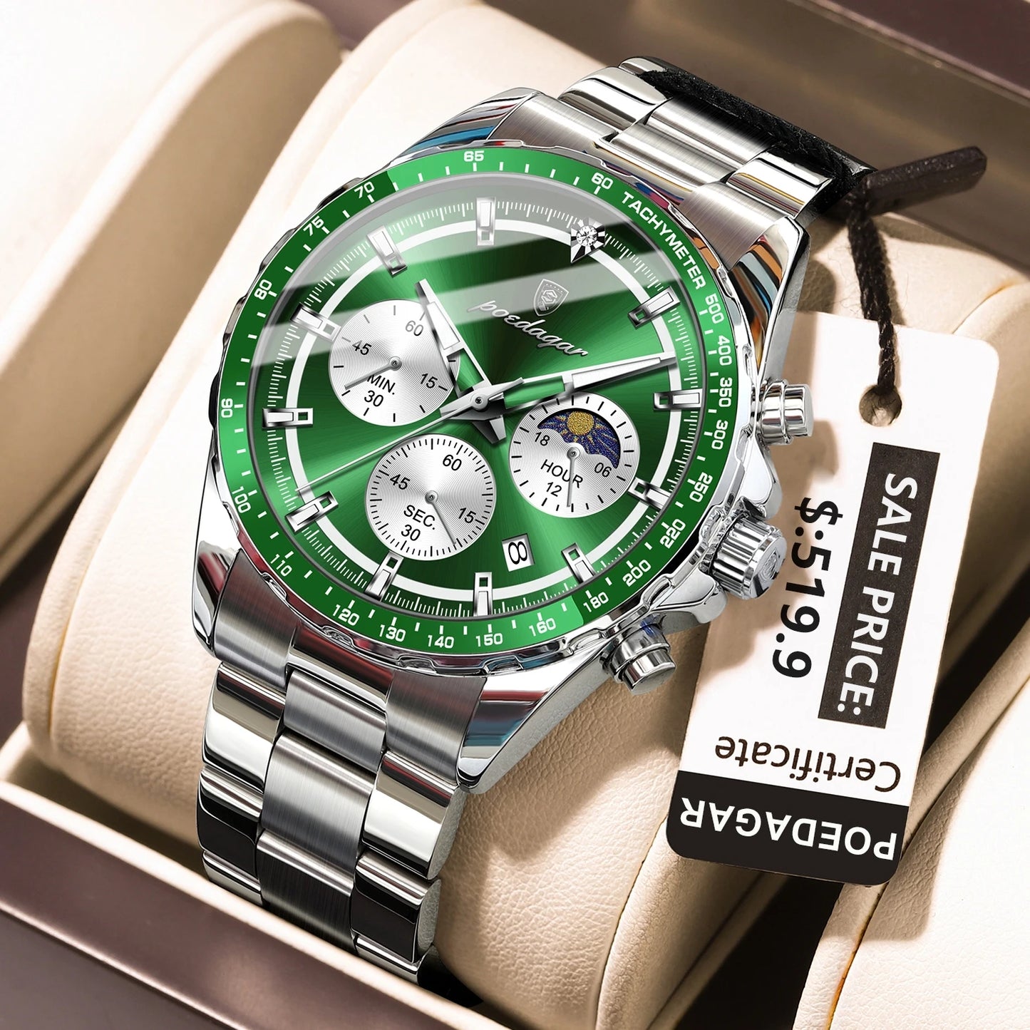 POEDAGAR Original Men Clock Sports Waterproof Luminous Chronograph Date Watch For Man Stainless Steel Quartz Men's Watches Reloj