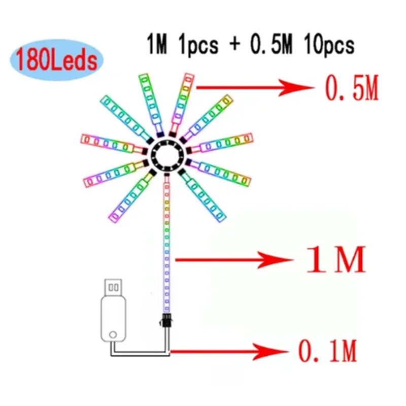 2024  LED Fireworks Light LED Garland RGB Neon String Light Bluetooth APP Control Music Sync Bedroom Wedding Decor Fairy Lights