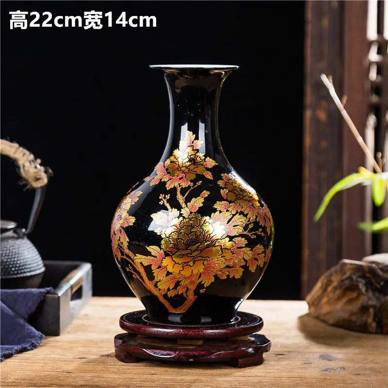 Chinese Style ceramics Vase Jingdezhen Black Porcelain Crystal Glaze Flower Vase Home decoration accessories Handmade Vases
